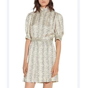 Sandro Shirel satin viscose dress in ecru/black